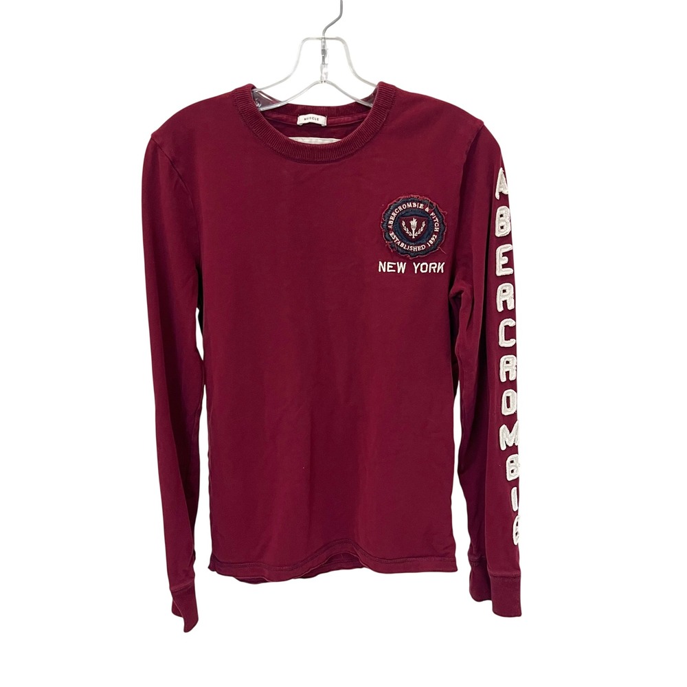 Abercrombie & Fitch Muscle Burgundy Long Sleeve Logo Shirt Y2K Mens Small